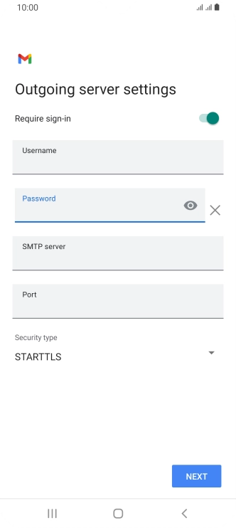 Press the field below 'SMTP server' and key in the name of your email provider's outgoing server.