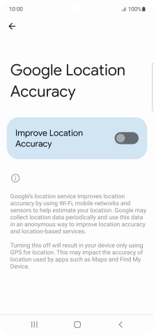 If you press the indicator next to 'Improve Location Accuracy' to turn on the function, your phone can find your exact position using the GPS satellites, the mobile network and nearby WiFi networks. Satellite-based GPS requires a clear view of the sky.
