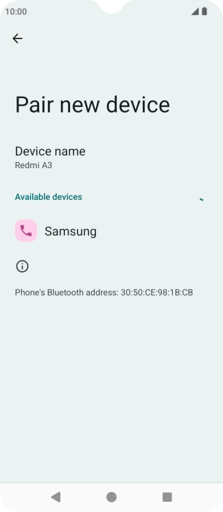 Press the required Bluetooth device and follow the instructions on the screen to pair the device with your phone.