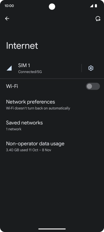 Press the indicator next to 'Wi-Fi' to turn on the function.