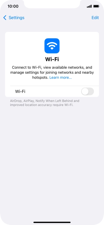Press the indicator next to 'Wi-Fi' to turn on the function.
