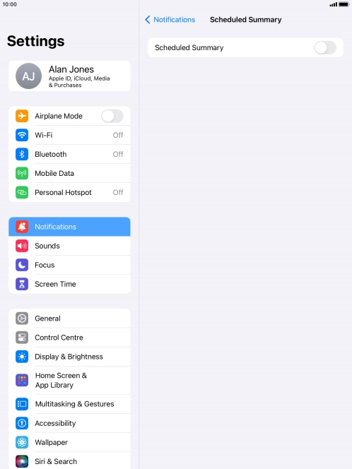 Press the indicator next to 'Scheduled Summary' to turn on the function and follow the instructions on the screen to set the notification summary.