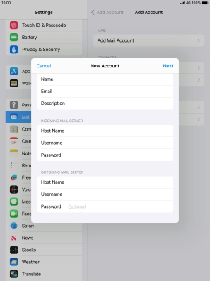 Press Password and key in the password for your email account.