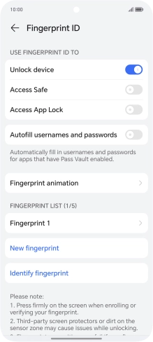 Press the indicators next to the required settings to turn them on or off.