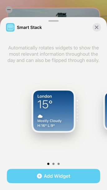 Slide your finger right or left on the screen to select the required widget size. Slide your finger right or left on the screen to select the required widget size.