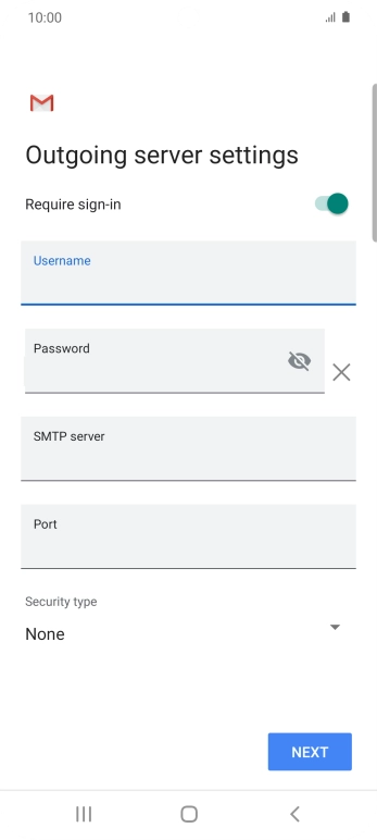 Press the field below 'Password' and key in the password of your email provider's outgoing server.