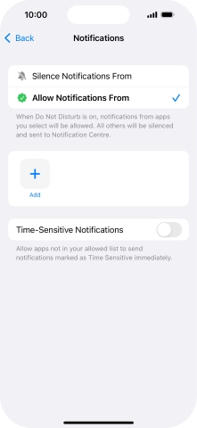 Press the indicator next to 'Time-Sensitive Notifications' to turn display of timed notifications on or off when Do Not Disturb is turned on.