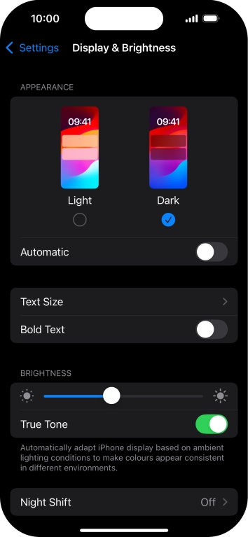 Press the indicator next to 'Automatic' to turn the function on or off.