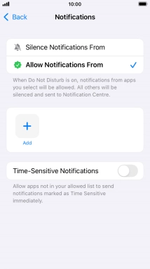 Press the indicator next to 'Time-Sensitive Notifications' to turn display of timed notifications on or off when Do Not Disturb is turned on.