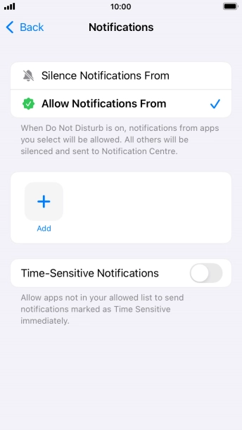 Press the indicator next to 'Time-Sensitive Notifications' to turn display of timed notifications on or off when Do Not Disturb is turned on.