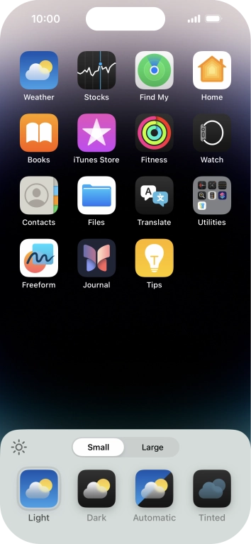 Press the required setting to select the size of app icons on the home screen.
