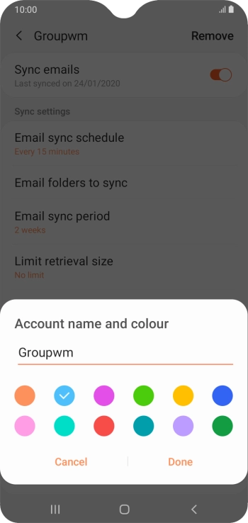 Key in the required name for the email account and press Done.