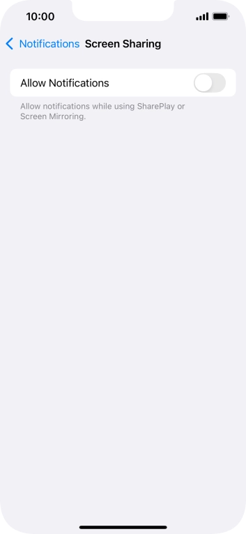 Press the indicator next to 'Allow Notifications' to turn the function on or off.