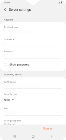 Press the field below 'Username' and key in the username for your email account.