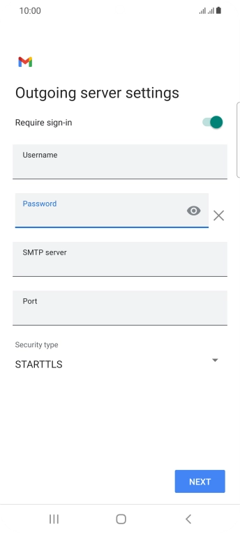 Press the field below 'SMTP server' and key in the name of your email provider's outgoing server.