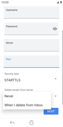 Press Never to keep emails on the server when you delete them on your phone.