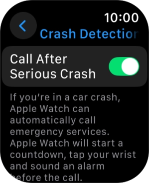 Press the indicator next to 'Call After Serious Crash' to turn on the function.
