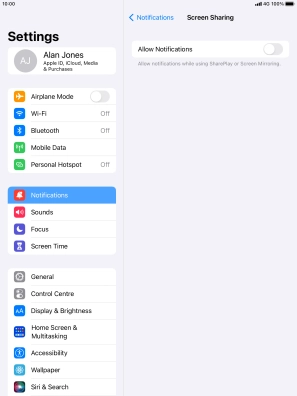 Press the indicator next to 'Allow Notifications' to turn the function on or off.