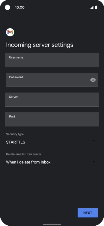Press the field below 'Username' and key in the username for your email account.