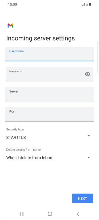 Press the field below 'Server' and key in the name of your email provider's incoming server.