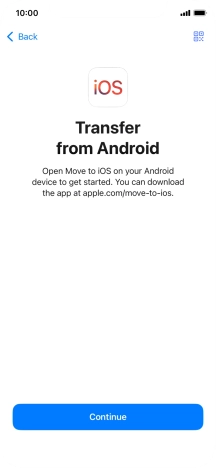 To transfer content to your phone, you need to install the app 'Move to iOS' on the Android phone. When the app is installed, press Continue.