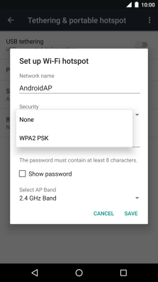 Press WPA2 PSK to password protect your WiFi hotspot.