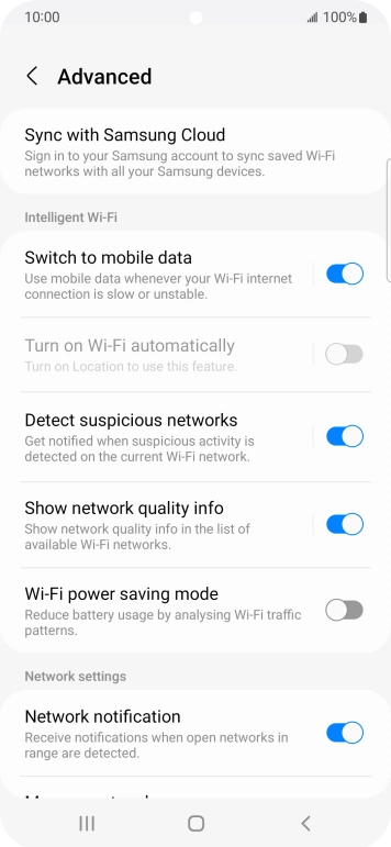 Press the indicator next to 'Switch to mobile data' to turn the function on or off.