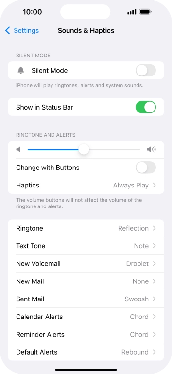 Press the indicator next to 'Silent Mode' to turn the function on or off.